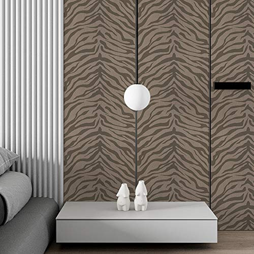 Wallpaper Brown Zebra Stripes Self Adhesive Wallpaper Non Woven Sticky Wallpaper Art Deco Wallpaper Peel and Stick Wallpaper Kitchen Bathroom Wallpaper Wall Paper Bedroom 38.6x250.6cm/2 roll