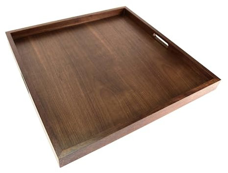 BARsics Vassoio ottomano quadrato in legno di noce, 61 x 61 cm, grande vassoio da portata per soggiorno