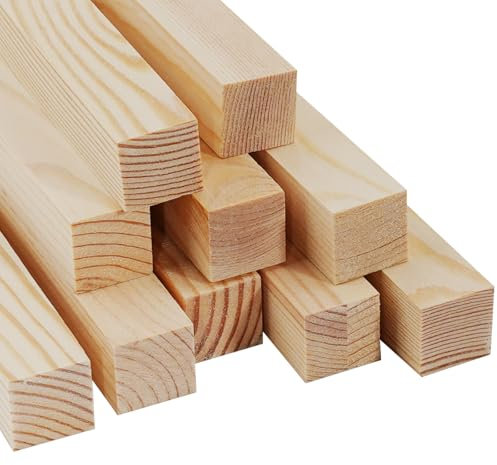 Lugailly 10 x quadratische Kiefernholz-Dübel, 2,5 x 30,5 cm, Bastelholz, Holzdübel