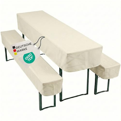 NYVI Biertischhussen Set NYVIGala Ecru - 3-teiliges Hussen-Set für Bierzeltgarnitur - Tischhusse für 70x220 cm Biertische & 2 Bierbankhussen für 220x25 cm Sitzbänke - Waschbar, Oeko-TEX 100