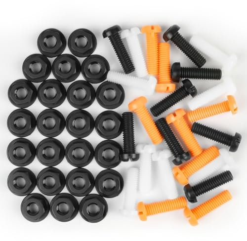 Adiwo Car License Plate Screws and Nuts Kit, 24 Sets 48 Pieces Plastic Number Plate Screws with Nuts, Car License Plate Fixing, Mixed Colours for Car Auto Motorcycle, White Black Orange