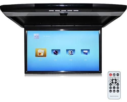 LED 1080P Car Overhead Flip Down Monitor IPS Full Viewing Ceiling HD Digital TV Car Stereo Player MP3, MP4, MP5, JPG, MPEG4, WMA, AVI 17.3 in Car Mount Screen,Black