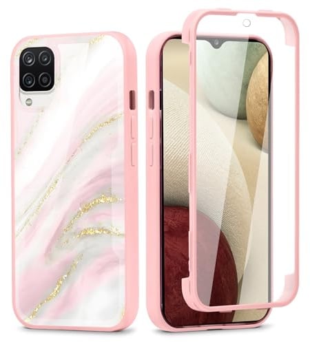 Phoona Coque pour Samsung Galaxy A12（4G） Etui avec Protecteur D'écran Intégré 6.5, 360 Degrés Full Body Protection Housse Con Aesthetic Motif Design Intégrale Rubuste Bumper Case pour Fille, 04