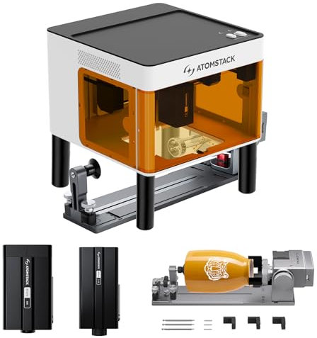 ATOMSTACK P1 Laser Graviermaschine 5W-Diodenlaser, 1.2W-Infrarotlaser, Tragbar Lasergravierer mit R8 Pro Klauenscheibenwalze, 10000m/min, Offline APP Gravur