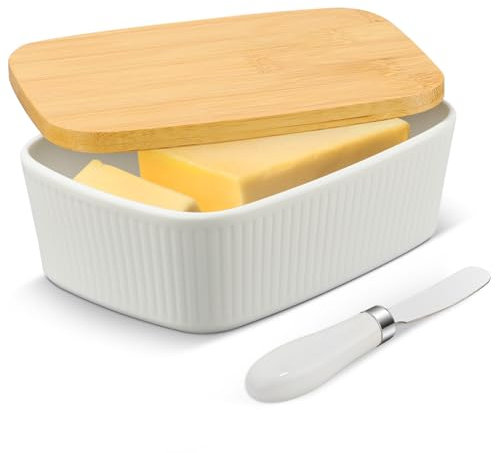 Butter Dish with Lid and Knife, 580ml Large Capacity Ceramic Butter Container, Vertical Butter Box for Countertop or Fridge, Perfect Gift for Kitchen Lovers & Baking Enthusiasts