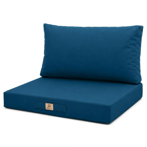 Deco Arts Sitzkissen Outdoor mit abnehmbarem Bezug, Sitzfläche 70x60x8 cm Plus Rückenkissen 70x35 cm, für Gartensessel und Gartensofa, Petrolblau