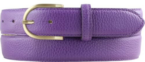 Italienischer Damen-Gürtel, 30 mm breit, Damen, Chinogürtel, Hosengürtel, strukturiertes Leder, Schließe Gold | Lila 85cm