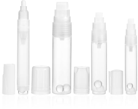4 Pcs Fillable Paint Pen, 2 Types Reusable Touch Up Paint Pen Brushes Painting Markers Clear Coat Pens Painting Supplies for Wall Repair Furniture Cabinet Wood Floor Window (White)