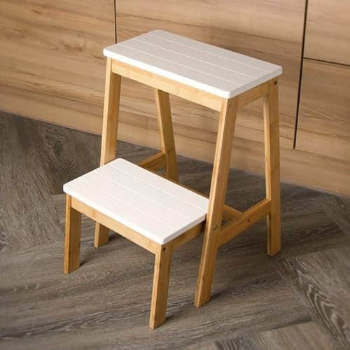 FAHAAM Wooden Folding Step Stool for Kids, 2-Step Wooden Stool Ladder with Non-Slip Stepping Surface, Kitchen Step Stool, Bamboo Folding Stepladder Foot Stools for Home/Bathroom/Children's Room.