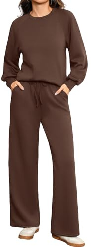 Totatuit Damen Jogginganzug Zweiteiler Langarm Oberteil und Hose Freizeitanzug Hausanzug Loungewear Sport Outfit Yoga Streetwear Braun M