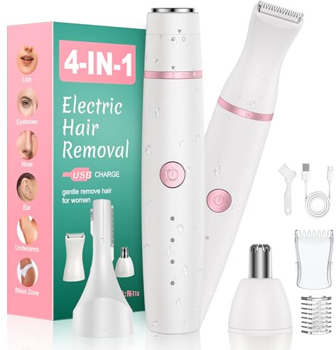 Rasierer Damen 4-in-1 Intimrasierer für Frauen Gesichtshaarentferner Weiß