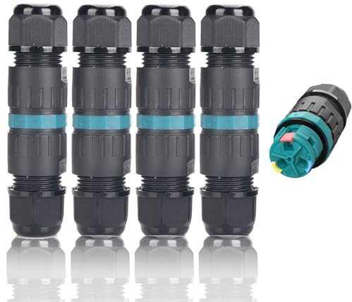 Kabelverbinder Wasserdicht IP68 4 Pack 3-polig Ø4mm-Ø12mm TÜV | Verbindungsmuffe mit Klemme Außen 3-polig für Garten | Outdoor | Boden 2 Wege Wasserdichte Abzweigdose, Schwarz