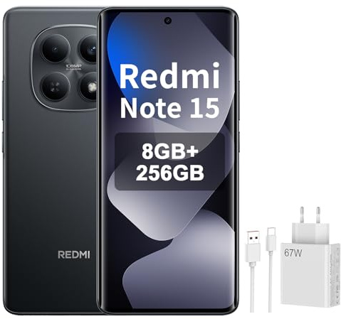 XIAOMI REDMI Note 15 4G Smartphone 8+256GB, Schermo AMOLED FHD+ 6,77, MediaTek Helio G100-Ultra, fotocamera da 108MP, batteria da 6000 mAh, nero, incluso 67 W Charger