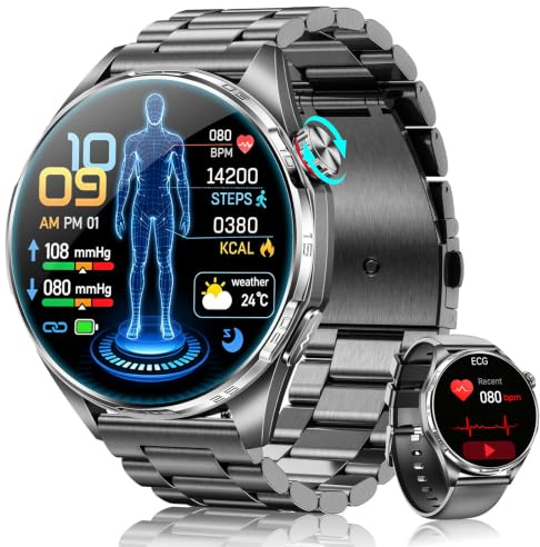 FOSMET Smartwatch Uomo, ECG/HRV/BMI/MET & Micro-Check-Up, Android iOS, Nero | Orologio Fitness, 1.45 AMOLED, Temperatura, Frequenza Cardiaca, Pressione Sanguigna, SpO2, Sonno, 70+ Sportive, 5ATM, SOS