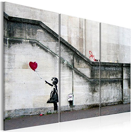 B&D XXL Acrylglasbild Banksy 120x80 cm 3 Teilig Wandbild auf Acryl Glasbilder Kunstdruck Moderne Acrylglas Platte Wanddekoration Geschenke Heimdekoration Glasbild Street Art Girl with Ballon Grafitti