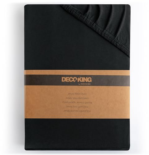 DecoKing Spannbettlaken 180x200 200x200 cm 100% gekämmte Baumwolle Schwarz Spannbetttücher Jersey Boxspringbett Amber 180 x 200 200 x 200