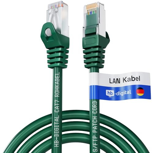 HB-DIGITAL 1m LAN Kabel CAT 7 Rohkabel RJ45 S/FTP Netzwerkkabel Ethernet Patchkabel bis zu 10 Gbps 600 MHz Kupfer Profi PiMF Kupfer für Patchpanel Switch Router Modem - Grün