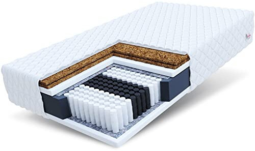 FDM MULTIHARD Multipocket-Taschenfederkernmatratze 90x200 cm Höhe 19 cm 7 Zonen Kokos Schafwolle-Füllung Härtegrad H4/H5 Waschbarer Bezug Öko-Tex Allergikergeeignet