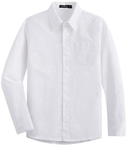 Spring&Gege Chicos Uniforme Escolar Color Sólido Manga Larga Abotonar Camisa para Niño, Blanco, 13-14 Años