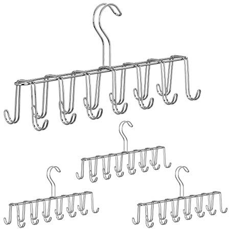 4 x Gürtelhalter, Krawattenhalter aus Metall, platzsparend, je 14 Haken, Krawatten & Gürtel, Kleiderschrank, Silber