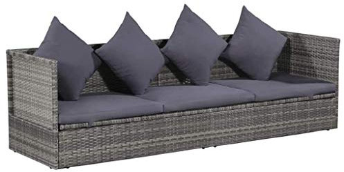 yorten Gartensofa Sofabett Lounge-Bett aus Poly Rattan Sofagarnitur mit Sitzpolster Grau und Dunkelgrau 200 x 60 x 58 cm (B x T x H)