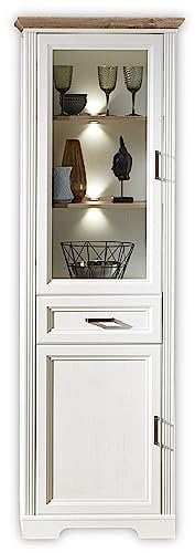 JASMIN Vitrine in Pinie hell, Artisan Eiche Optik - Vitrinenschrank mit LED-Beleuchtung und viel Stauraum im Landhausstil - 66 x 204 x 42 cm (B/H/T)