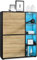 Vladon Highboard Schrank Anrichte Cuba mit 8 Fächern, Made in Germany, Korpus in Schwarz matt/Fronten in Eiche Natur, mit RGB LED Beleuchtung