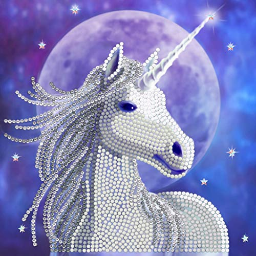 CRYSTAL ART Kit Diamond Painting Dès 8 Ans - Activité DIY Adulte, Enfant - Carte à Diamanter 18 x 18 cm - Licorne - avec Cristaux, Stylet et Accessoires - Cadeau Créatif