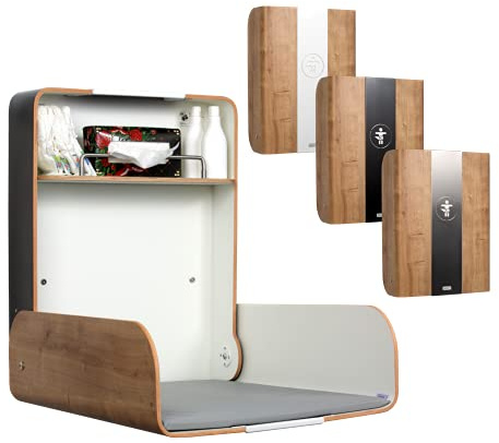 KAWAmidi Oak - Table à langer timkid - Certifié TÜV - Table à langer murale pliable et peu encombrante - Avec matelas à langer gris - Idéal pour les espaces publics et privés - Partie centrale blanche