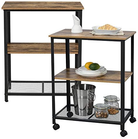 [en.casa] Servierwagen auf Rollen mit Ablage Beistellwagen 76,5x60x40cm Allzweckwagen Rollwagen Schwarz/Holzfarben