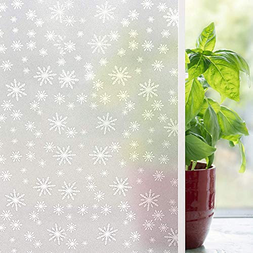 FILMGOO Schneeflocken Mattierte Fensterfolie Weihnachtsdeko Nicht klebend UV-beständig Entfernbar Blickdicht Statisch Fensteraufkleber für Zuhause Küche Mietzimmer Büro(Snowflakes, 90 x 400 cm)