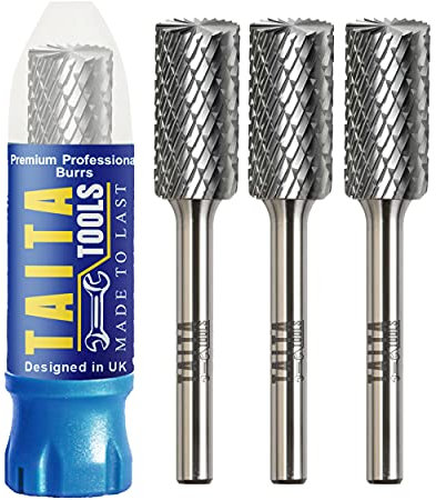 Carbide Burr 1/4 Shank, SB-5 Tungsten Double Cut Rotary Die Grinder Bits - Cutting Burrs for Milwaukee, Dewalt and Makita Die Grinder Accessories - Wood Carving Metal Working & Sturdy Storage Case