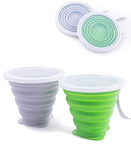 LYY Faltbarer Becher, zusammenklappbare Silikonbecher mit Kunststoffverschlussdeckel Wiederverwendbares tragbares Becherset für Picknick, Camping, Outdoor-Wanderreisen(270ml,2Stück)