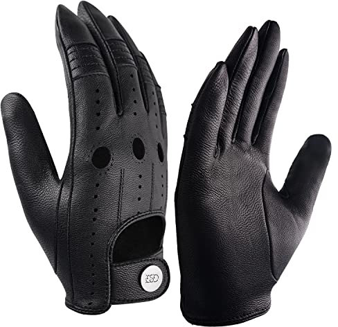 GSG Herren Fahrhandschuhe aus echtem Leder Ungefütterte Touchscreen-Handschuhe aus Schaffell Lederhandschuhe Schwarz Small