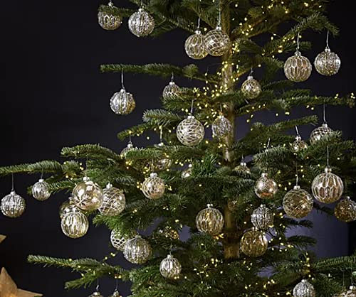 Weihnachtskugeln Glas Landhaus Stil antik 8x8x8cm Christbaumkugeln Baumbehang Weihnachtsbaumkugeln Christkugeln Baumschmuck Shabby chic (Silber 12 Stück GP 4,99€/STK.)