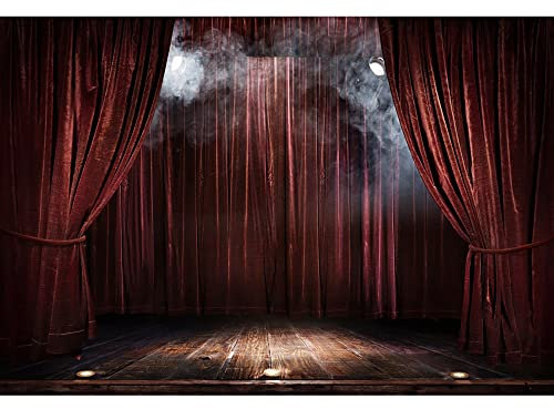 Aoihrraan 3x2m Theater Bühne Hintergrund Rot Gardinen Bühne Strahler Rustikal Holz Boden Fotografie Hintergrund Talent Leistung Show Auszeichnung Zeremonie Festival Feier Banner Foto Requisiten