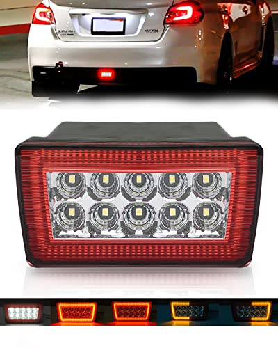 Bestview 5-In-1 LED Rear Fog Light Assembly Kits Compatible for 2011-2021 Subaru WRX STI Impreza XV Crosstrek, Function as Tail Brake Backup Reverse Turn Signal Lights (Red Len)