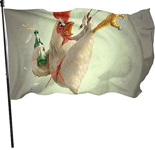 Garten Fahnen Lustiges Huhn Mit Bier Hanging Flag Robuste Gartenflagge Premium Flaggen Für Feiertage Dekoration Außenbereich 90X150Cm