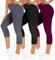 TNNZEET 3er Pack Capri Leggings Damen 3/4 für Sport, 7/8 Leggins High Waist Hose Sporthose für Gym Yoga(Schwarz/Dunkelgrau/Violett,S-M)