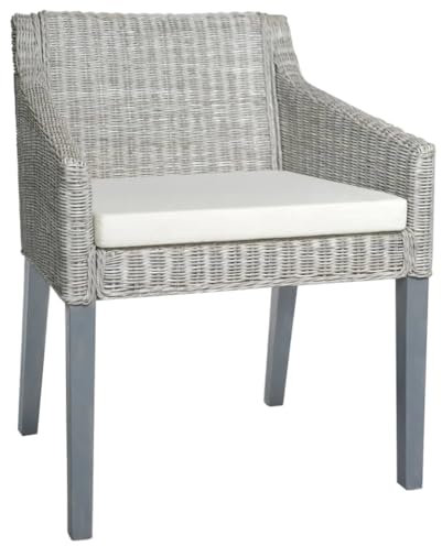 Bussandri Exclusive - Esszimmerstuhl mit Kissen Grau Natur Rattan
