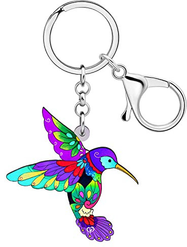BAMAY Acryl Fliegenden Kolibri Schlüsselanhänger Niedlichen Vogel Schmuck Geschenke für Frauen Mädchen Brieftasche Auto Schlüsselanhänger Sommer Charms (Lila)
