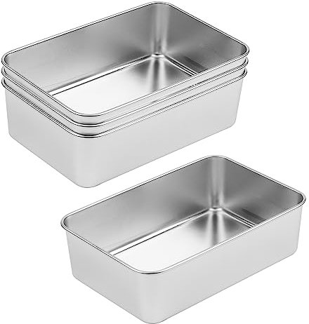 MUKCHAP 4 Pack Stainless Steel Loaf Tin, 22 x 14.5 x 6cm Rectangular Baking Bread Tin, Deep Baking Trays for Toast, Pie