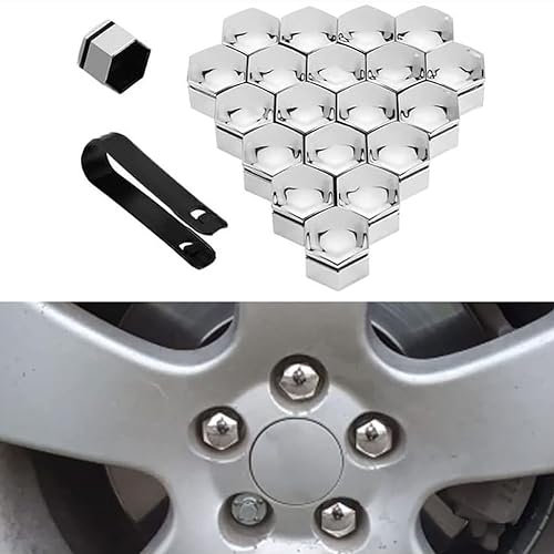 HASMI 20 Stücke Auto Radmutterkappen für Smart fortwo 453 451 450, Sechskant Radbolzen Kunststoff Radschraubenkappen Radmuttern Abdeckungen Zubehör,A/Silver-21mm