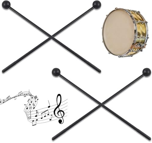 INGJIA Baguette de Percussion, Baguette en Bois Maillet, 4 Pièces Baguettes de Percussion Marteau, Baguettes de Marimba, Baguette de Batterie pour Xylophone, Carillons Éoliens