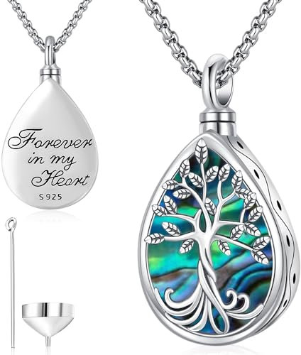 Friggem Collar Cenizas, Colgante Urna Árbol la Vida para Plata de Ley 925, Collar Cremación con Joyería Conmemorativa, Aplicable Collar Conmemorativo para mamá Mujer Mascota