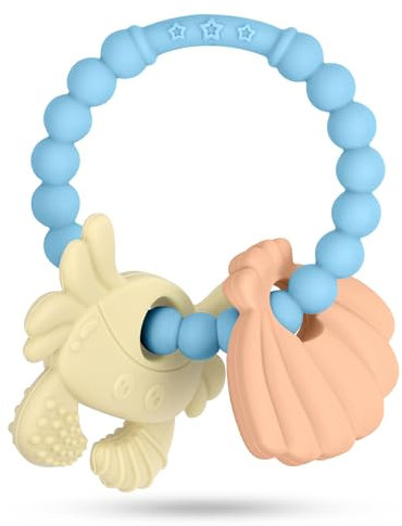 Vicloon Anneau de Dentition Bébé,Jouets de Dentition en Silicone Sans BPA,Non Toxique,Aide à Prévenir Les Gencives Douloureuses Chez Les bébé pour Bébés de 3 Mois et Plus(bleu)