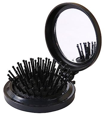 Spazzola per capelli pieghevole a specchio da viaggio con specchio, spazzola per capelli portatile, pettine per capelli specchio per trucco strumento per massaggio, pettine per massaggi (nero)