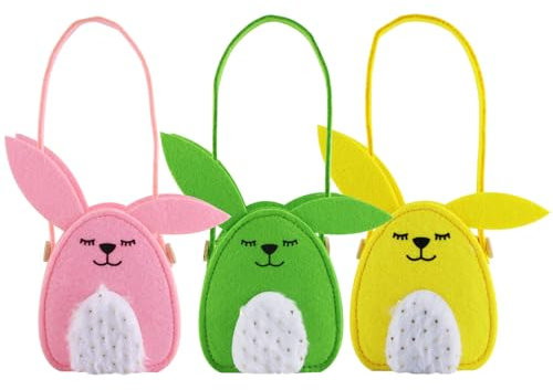 XiXiRan Osterkörbchen, 3 Stück Hase Filz, Osterhasen Taschen, Osterkörbchen mit Henkel, Oster Geschenktüten, Körbchen Ostern Mini, Filz Handwerk Hase zum Verschenken, Osterdeko