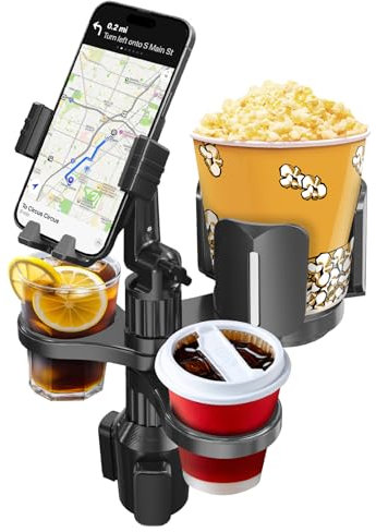 QLoztyse Auto Getränkehalter Verlängerung Telefonhalterung - Allzweck 4 in1 Verstellbarer Expander, zusätzlicher Doppel Getränkehalter, Adapter für Essen und Trinken, Universell für Autos
