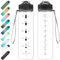 NAVTUE 1L Water Bottle with Straw, Sports Drinks Bottle with Time Markings, Leak Proof, Tritan BPA free for School/Cycling/Running (Transparent)